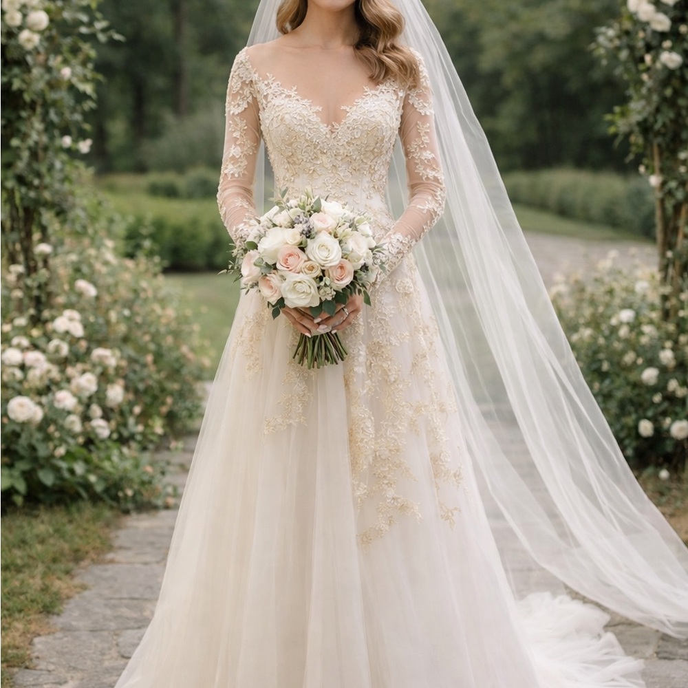 Illusion neckline custom wedding gown